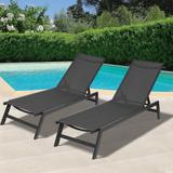 Outdoor 2-Pcs Set Chaise Lounge Chairs,Five-Position Adjustable Aluminum Recliner,All Weather For Patio,Beach,Yard, Pool