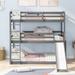 Bella Depot Wood Triple Bunk Bed Twin over Twin Adjustable with Ladder and Slide Slide