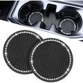 Car Coasters for Cup Holders 2 Pack Universal Anti-Slip Car Coasters with Crystal Rhinestone 2.75 inch PVC Cup Holder Insert Coaster Car Interior Accessories (Black with Diamond)