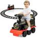 OLAKIDS Kids Ride on Train with Track 6V Electric Toy with Lights and Sounds Retractable Footrest Under Seat Storage Christmas Theme Battery Powered Gift for Toddlers Boys Girls (Retro Style)
