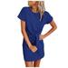 Hot6sl Dresses for Women Women s Casual Fashion Solid Color Round Neck Tie Short Sleeve Dress Hot8sl878746