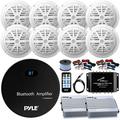 36 - 42 Boat Audio Bundle: Pyle Gauge Style Bluetooth USB Marine Receiver Bundle Combo with 8x 6.5 White Marine Speakers 2x 4-Channel Amps w/ Wiring Kit Signal Splitter Speaker Wire Antenna