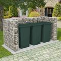 Anself Gabion Triple Wheelie Bin Shed Galvanised Steel Garden Trash Container Surround 98.4 x 39.4 x 47.2 Inches (L x W x H)