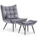 Mcombo Modern Velvet Accent Chair with Ottoman Club Chairs for Living Room 4079 (Grey)