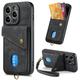 Dteck for iPhone 14 Pro Max Wallet Case Magnetic Work with Card Mount Holder Detachable Lanyard Strap with Kickstand Shockproof Premium PU Leather Wallet Card Holder Phone Protective Back Cover Black