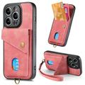 Dteck for iPhone 14 Pro Max Wallet Case Magnetic Work with Card Mount Holder Detachable Lanyard Strap with Kickstand Shockproof Premium PU Leather Wallet Card Holder Phone Protective Back Cover Pink