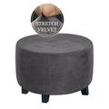 KBOOK Round Ottoman Slipcover Velvet Ottoman Covers Living Room Footstool Cover Footrest Protector