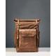 Waxed Canvas Backpack For Laptop. Tan & Cognac Leather. Customizable Leather Roll Top Rucksack. Free Personalization