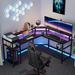 L-Shaped Corner Gaming Desk with Power Outlets and LED Strips