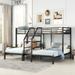 Metal Twin over Twin & Twin Bunk Bed with High Guardrail, Triple Bunk Bed with Storage Shelves Staircase