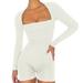 Fancy Jumpsuits For Women Long Sleeve Long Sleeve Bodysuit V Neck Bodycon Shorts Onesie 90S E Romper White S