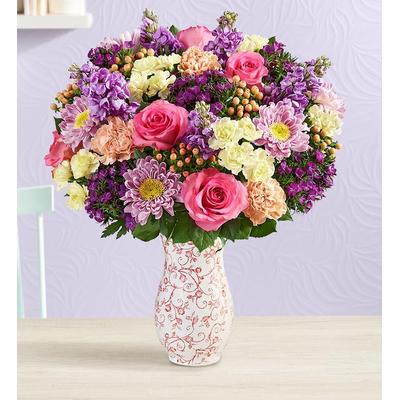 1-800-Flowers Flower Delivery Precious Love For Mom Double Bouquet W/ Precious Pink Rose Vase