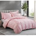 P Pothuiny 5 Pieces Satin Striped Duvet Cover Full/Queen Size Set, Luxury Silky Like Blush Pink Stripe Duvet Cover Bedding Set with Zipper Closure, 1 Duvet Cover + 4 Pillow Cases (No Comforter)