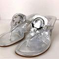 Coach Shoes | Coach Tricia Metallic Silver Leather Kitten Heel Thong Sandal Italy Women's 9 B | Color: Silver | Size: 9