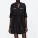 Zara Dresses | Black Lightweight Denim Shirt Dress W/ Glitter Detail Pockets Roll Tab Sleeve | Color: Black/Silver | Size: M