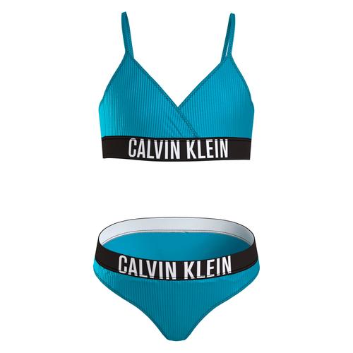 „Triangel-Bikini CALVIN KLEIN SWIMWEAR „“CROSSOVER TRIANGLE BIKINI SET““ Gr. 128/134, N-Gr, blau (blue_tide) Mädchen Bikini-Sets Bikinis mit Markenlabel“