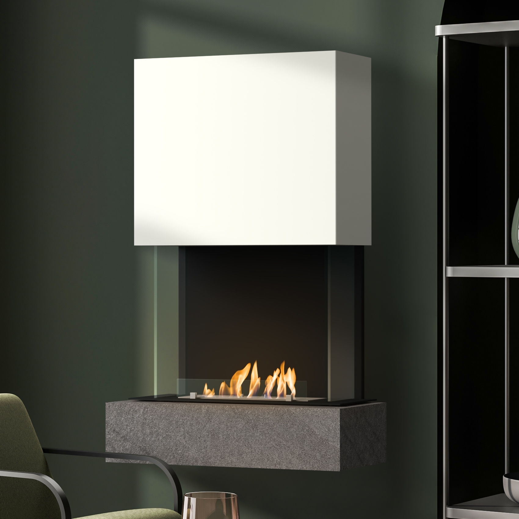 muenkel design Como [moderner Design Ethanolkamin]: Galaxy (Schiefer dunkelgrau) - Weiß - safety burner 290