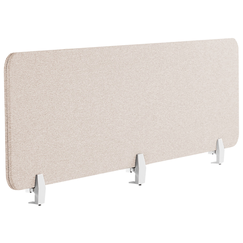 Schreibtisch Trennwand Beige Stoff PET Kunststoff 180 x 40 cm zum Aufstellen Klemmen Schallschutz Sichtschutz Pinnwand Büro Home Office