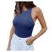 Women Rompers And Jumpsuits Sleeveless Solid Neck Slim High Elastic Bodysuit Romper Blue L