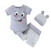 Cute Girls Outfits Boys Short Sleeve Cartoon Elephant Prints Romper Bodysuit Striped Shorts Hat Outfits