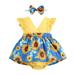 B91xZ Baby Girl Outfits Sunflower Outfit Baby Romper Print Sleeveless Girl Set Jumpsuit+Headband Girls Outfits&Set Size 12-18 Months