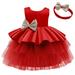 B91xZ Prom Dress 2023 New Children s Dress Lace Wedding Skirt Princess Dress Attended The Party To plus Size First Dress Red 5-6Years