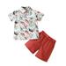 B91xZ Toddler Boys Short Sleeve Cartoon Car Prints T Shirt Tops Shorts Child Kids Gentleman Outfits Baby Boy Clothes Brown Size 2-3 Years