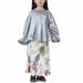 Leesechin Girls Dresses Clearance Muslim Long Dress Medium Big Long Sleeve Round Neck Colorblock Top Skirt Set