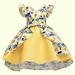 WQJNWEQ Summer Dresses For Women Clearance Toddler Girls Net Yarn Flowers Print Bow Ruffles Birthday Party Gown Long Dresses