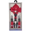 Fashion Suspenders with Pocket Square and Bow Tie Gift Set .- Red - S