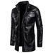 POROPL Leather Jacket Men Men Mid-length Leather Stand-collar Four-pocket Motorcycle Jacket Coats For Men 2022