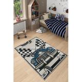 Blue;black;white Rectangle 2'7" x 3'11" Area Rug - East Urban Home Rectangle Burdett Machine Braided Area Rug in Blue/Black/White 47.0 x 31.0 x 0.16 in white | Wayfair