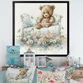 Zoomie Kids Teddy Bear in Crib w/ Flowers III - Print on Canvas in Blue/Brown | 16 H x 16 W x 1 D in | Wayfair 100B47D6ED044CB48273B946056DCDA7
