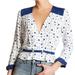 Free People Tops | Free People Where We Roam White Blue Print Long Sleeve Top Women's Small | Color: Blue/White | Size: S