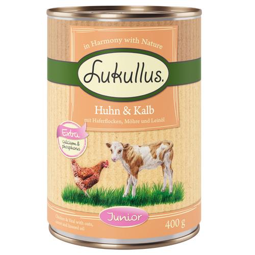 10 + 2 gratis! 12 x 400 g Sparpaket Lukullus Naturkost - Junior Huhn & Kalb