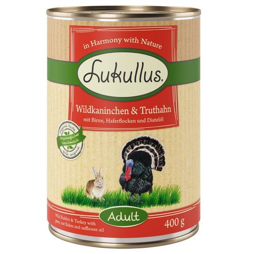 10 + 2 gratis! 12 x 400 g Sparpaket Lukullus Naturkost - Wildkaninchen & Truthahn