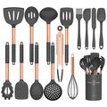 AIRPJ 15 - Piece Cooking Spoon Set w/ Utensil Crock Stainless Steel/Silicone in Gray/Yellow | Wayfair US-CU-41