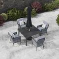 Grey 4 Seater Garden 4 Seat Dining with Ceramic Glass Top Table