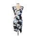 Bar III Casual Dress - Sheath V Neck Sleeveless: Blue Floral Dresses - Women's Size Small