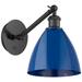 Ballston Plymouth Dome 13.25" High Matte Black Sconce w/ Blue Shade