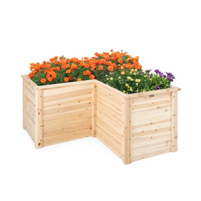 Costway 24 Inch L-Shaped Wooden Raised Garden Bed with Open-Ended Base-Natural
