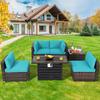 Costway 6PCS Patio Rattan Furniture Set 42'' Fire Pit Table Cover Sofa - See Details