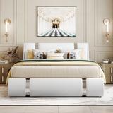 Queen Size Faux Leather Upholstered Platform Bed with Hydraulic Storage System, Headboard and Wood Slats