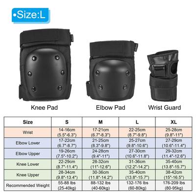 3 in 1 Knee Pads Elbow Pads Wrist Guards Set for Skateboarding, L Size