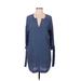 Madewell Casual Dress - Shift Plunge Long sleeves: Blue Print Dresses - Women's Size X-Small