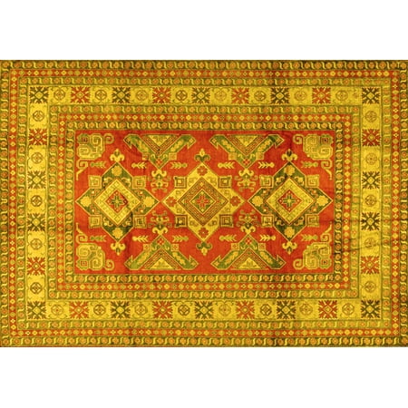Ahgly Company Machine Washable Indoor Rectangle Geometric Yellow Traditional Area Rugs 4 x 6