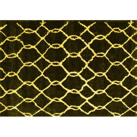 Ahgly Company Machine Washable Indoor Rectangle Trellis Yellow Modern Area Rugs 4 x 6