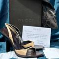 Gucci Shoes | Gucci High Heel Sandals Stacked Heel Womens Sz 7 1/2 B Euc Original Box | Color: Brown/Tan | Size: 7.5
