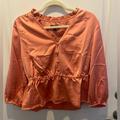 J. Crew Tops | J. Crew Nwt Women’s Coral Satin Ruffle Top Nwt Long Sleeves V-Neck Peplum Ad320 | Color: Pink/Red | Size: 12p