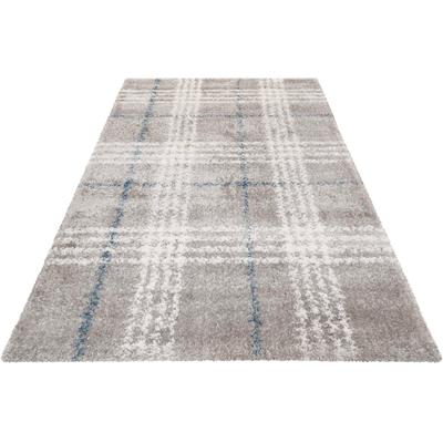 Hochflor-Teppich ESPRIT "Nora ESP-80336", grau, B:160cm H:30mm L:225cm, Polyester, Teppiche, Shaggy, Langflor, mit Karo-Muster, Wohnzimmer Image